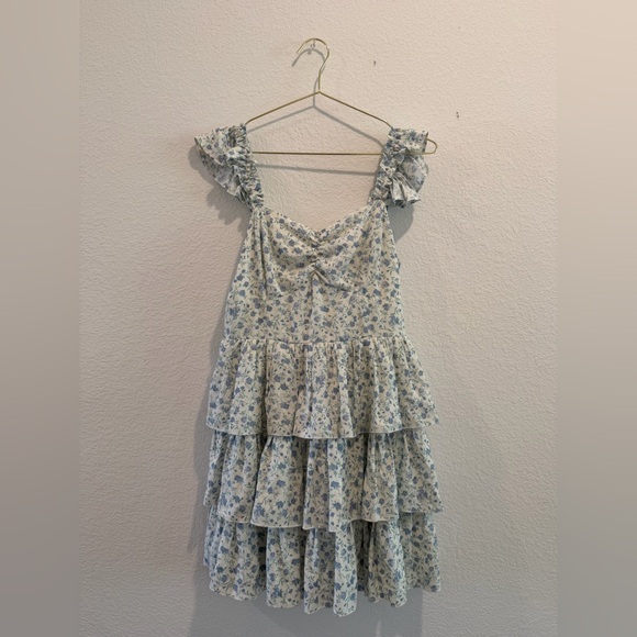 Altar'd State Dresses & Skirts - Altar’d State Lola floral ruffle mini dress white blue medium